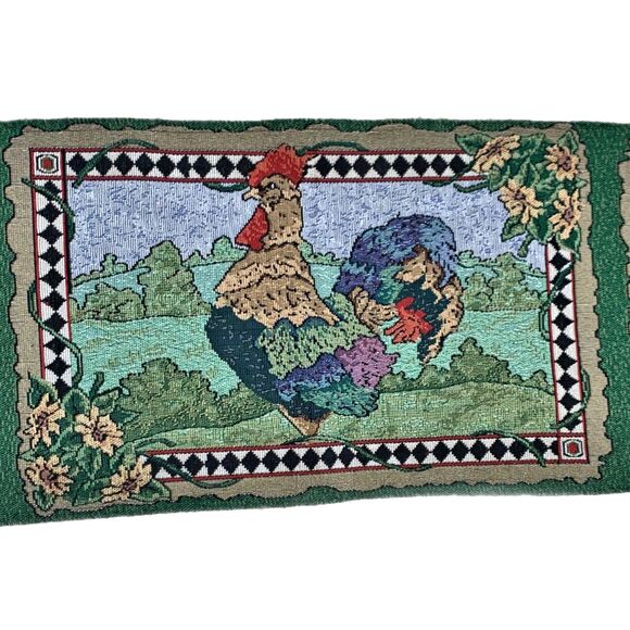 Farmhouse Tapestry Table Runner Tassels Country Rooster Chickens Beth Yarbrough - Picture 4 of 4